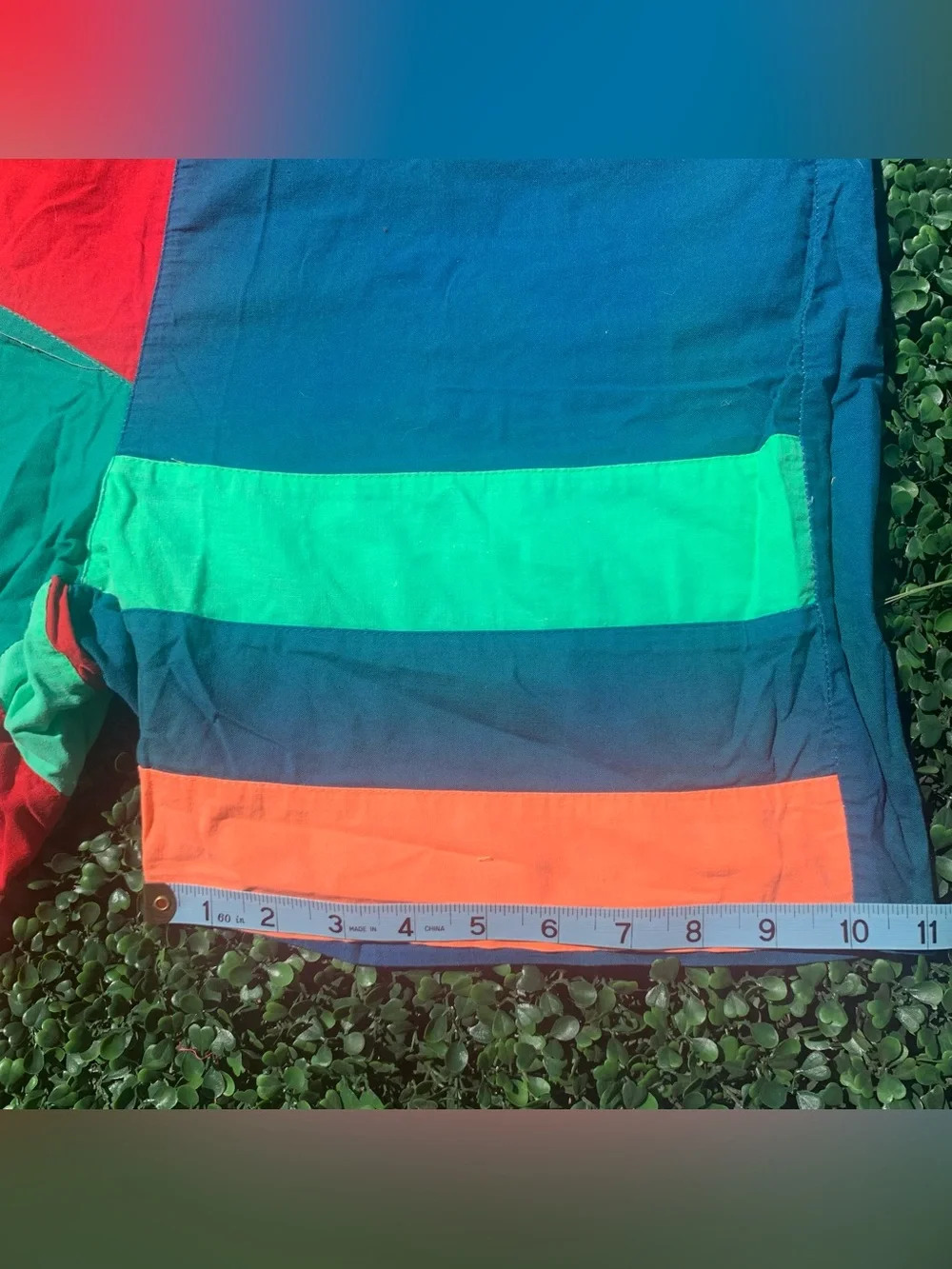 Vintage vibrant colorblock cotton swim trunks - needs elastic repair